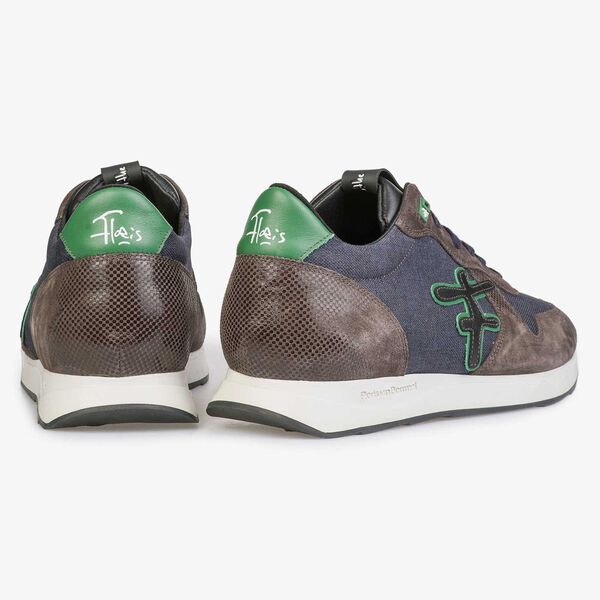 Blue/ Green canvas sneaker with green accents