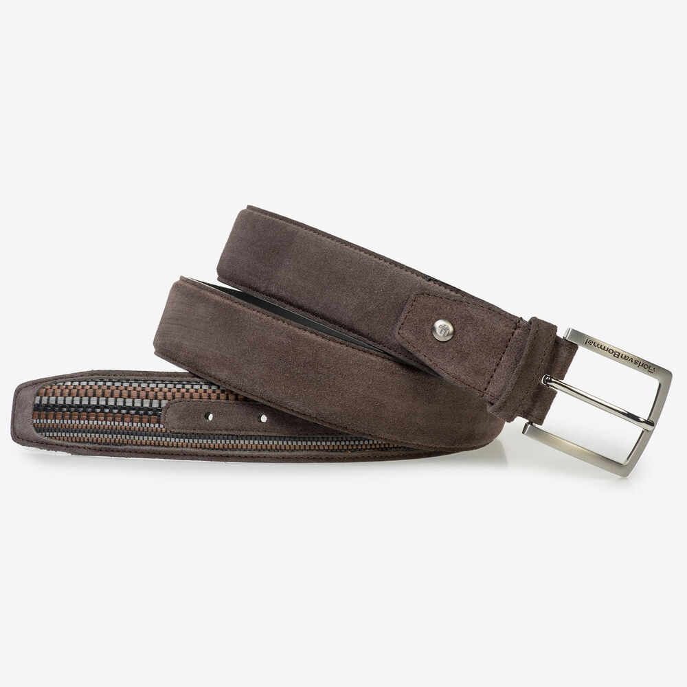Brown suede leather belt with braided details