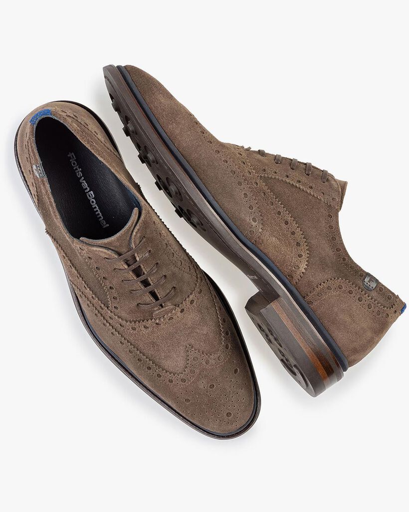 Brogue suede leather dark taupe