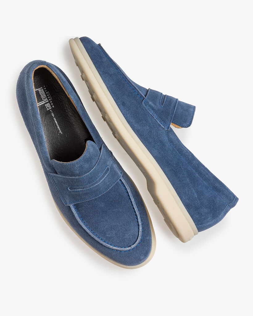 Blue suede leather loafer