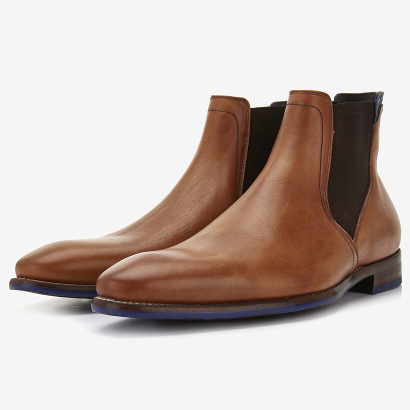Floris van Bommel cognacfarbener Leder-Herren-Chelsea-Boot
