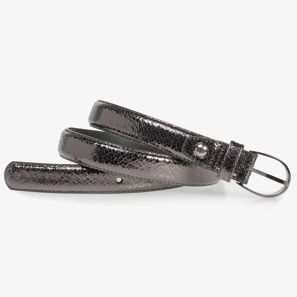 Dark silver-coloured leather belt with metallic print