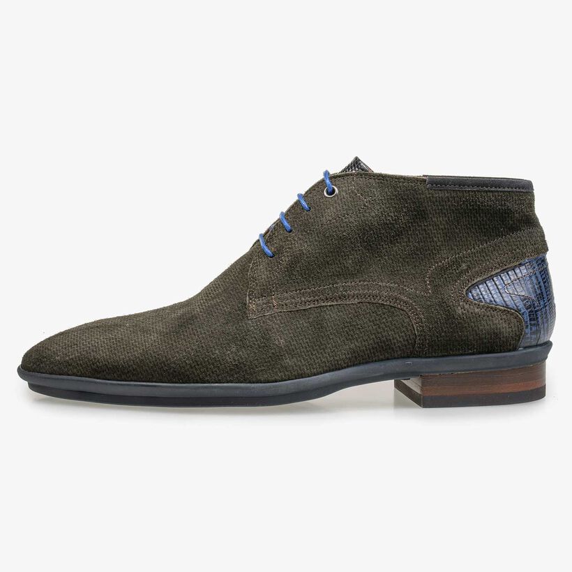 Mid-high green suede leather lace shoe