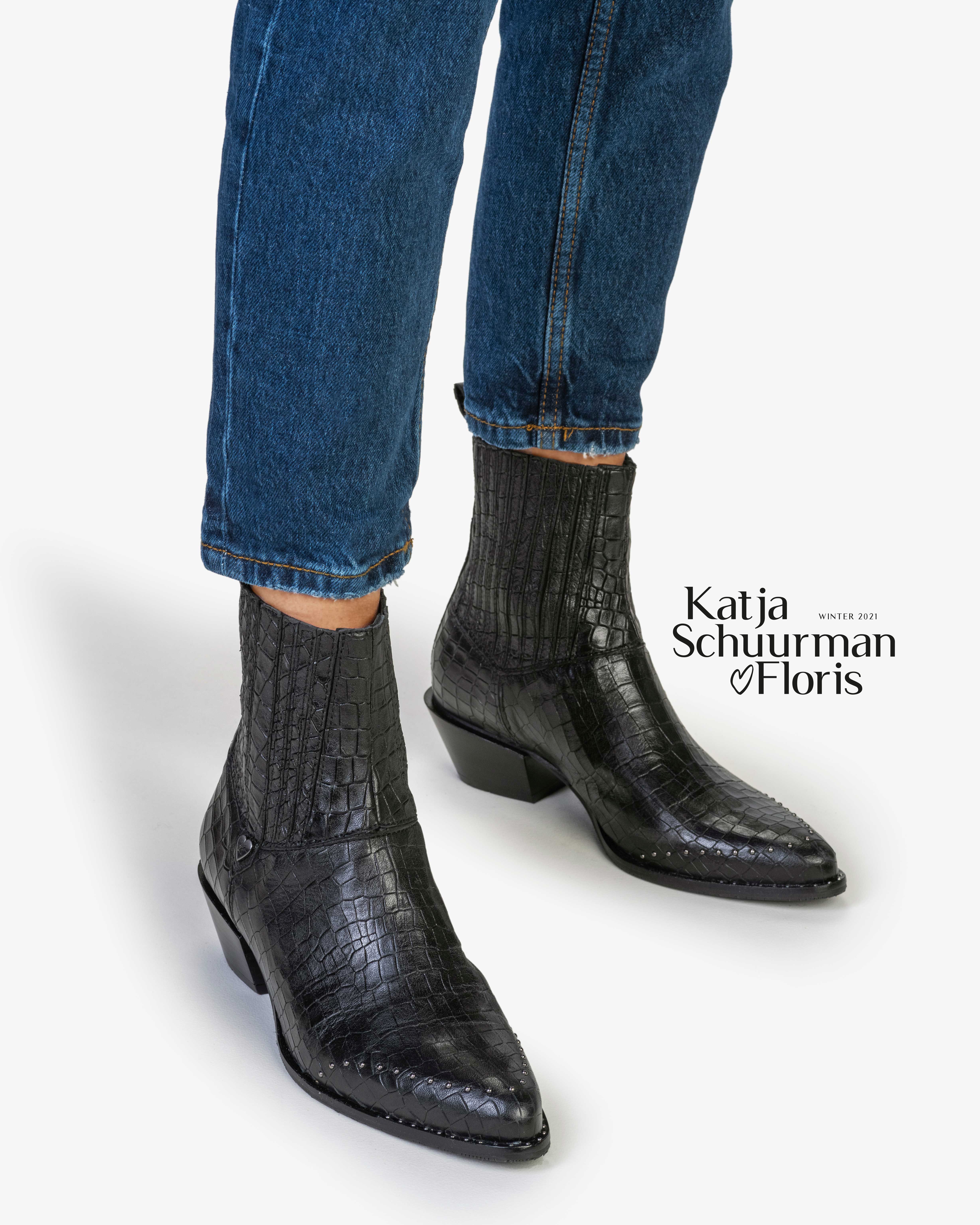 Chelsea boot reptile print black SFW-60013-10-01 | Floris van Bommel Women®