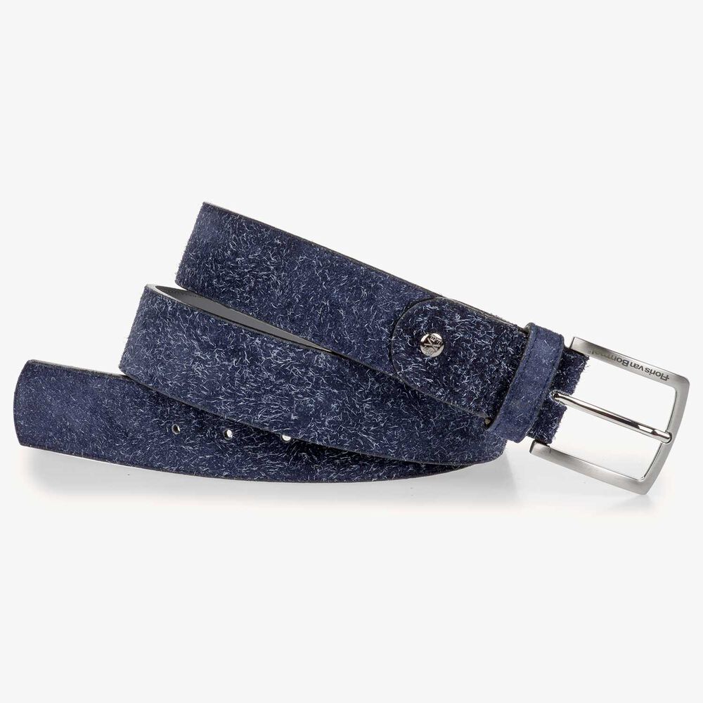 Belt made of blue rough-haired suede leather
