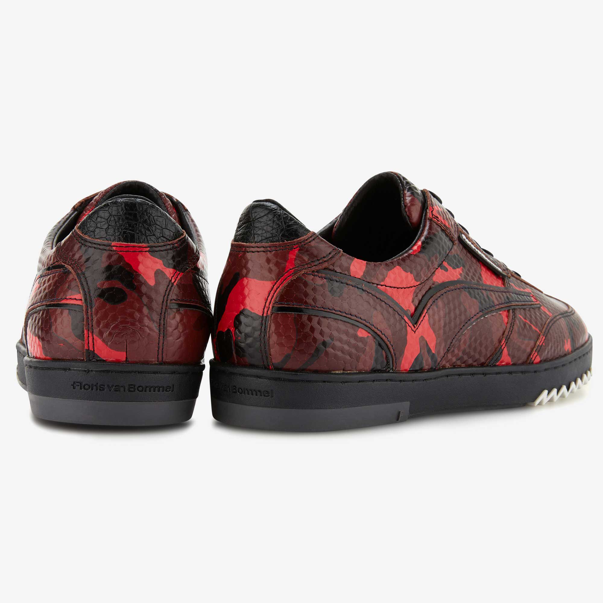 Red leather men s sneaker with snake print 16094 05 Floris van Bommel
