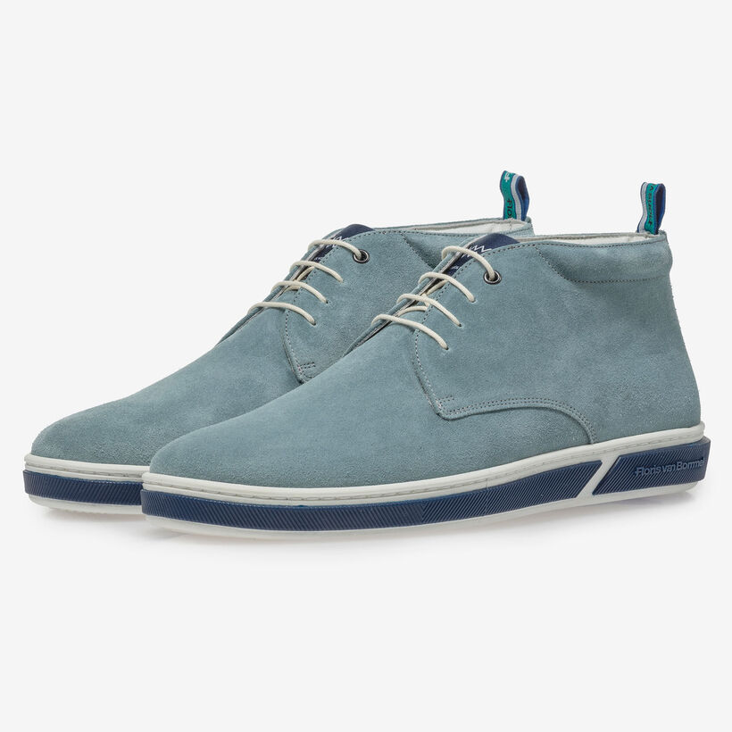 Light blue suede leather lace boot