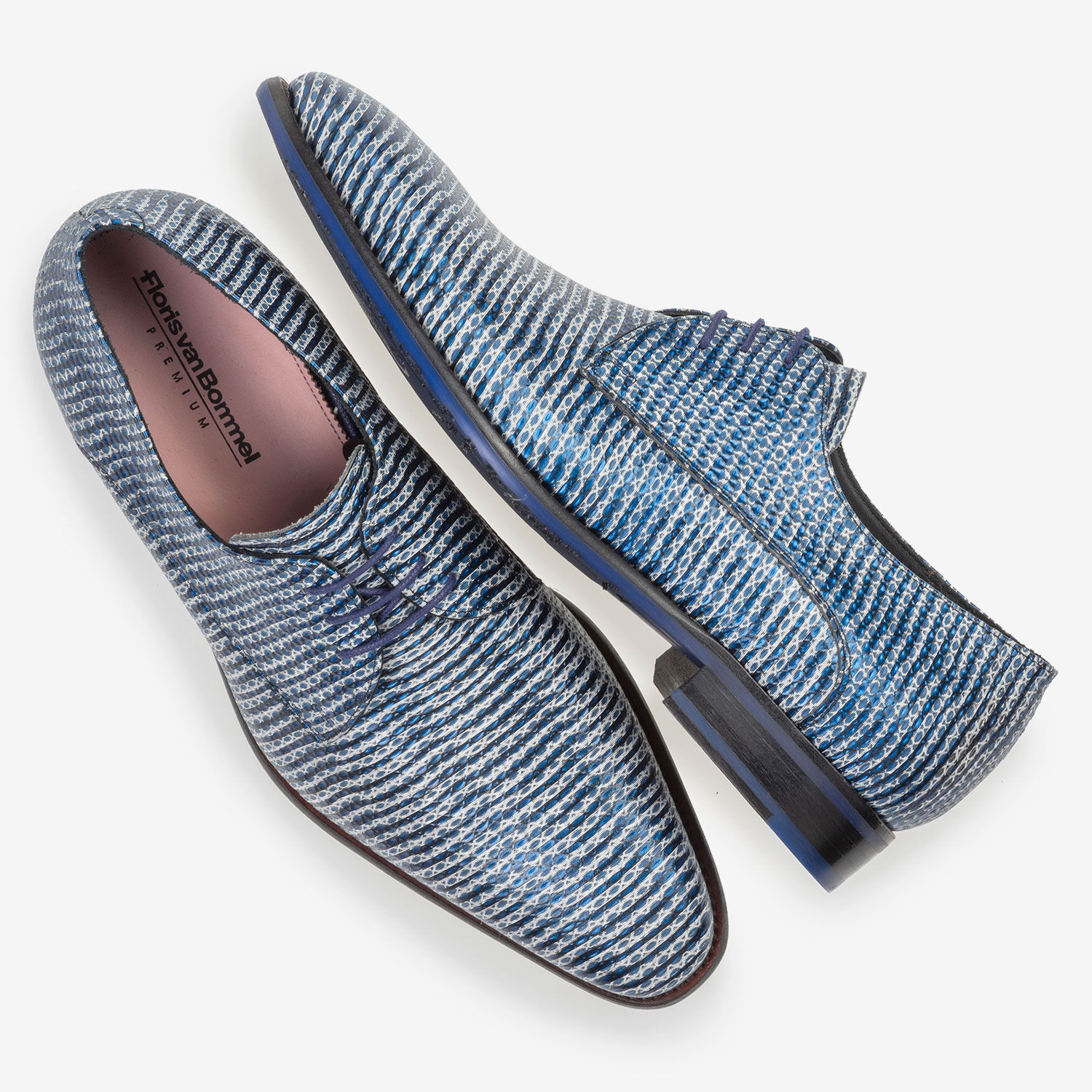 Floris Van Bommel Heren Veterschoenen Blauw relief print veterschoen | Van  den Assem