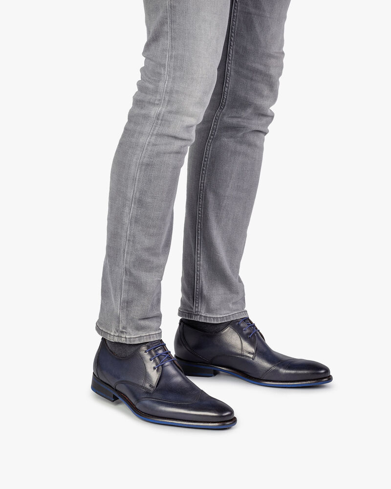 Lace shoe dark blue calf leather