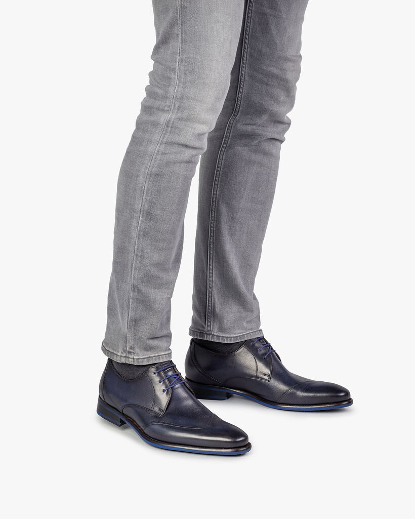 Lace shoe dark blue calf leather