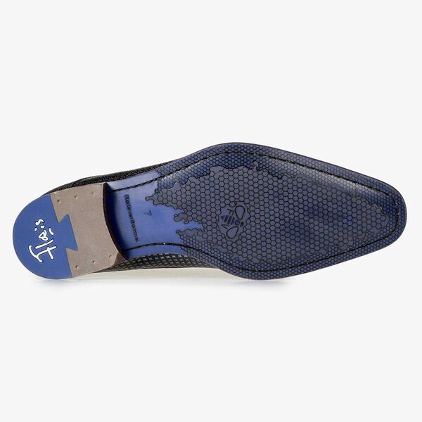 Blue leather lace shoe with metallic design