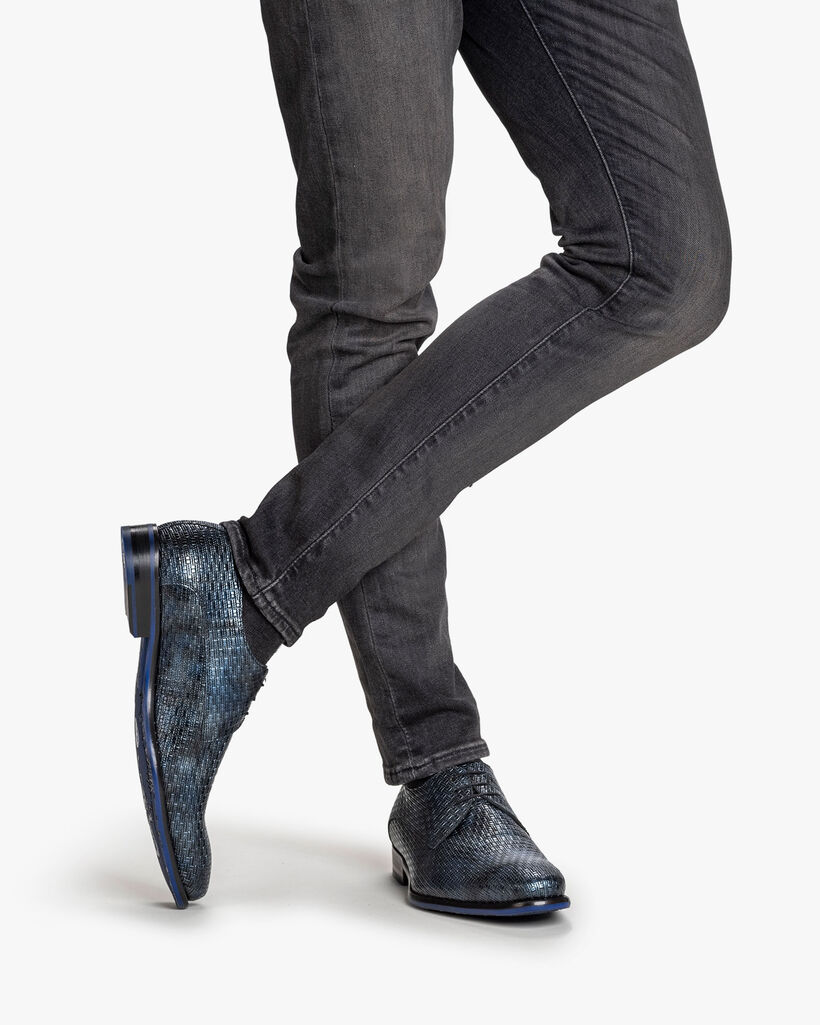 Schn&uuml;rschuh Metallic-Print dunkelblau