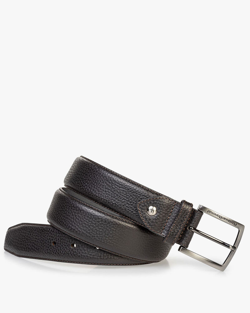 Black leather belt with structured pattern