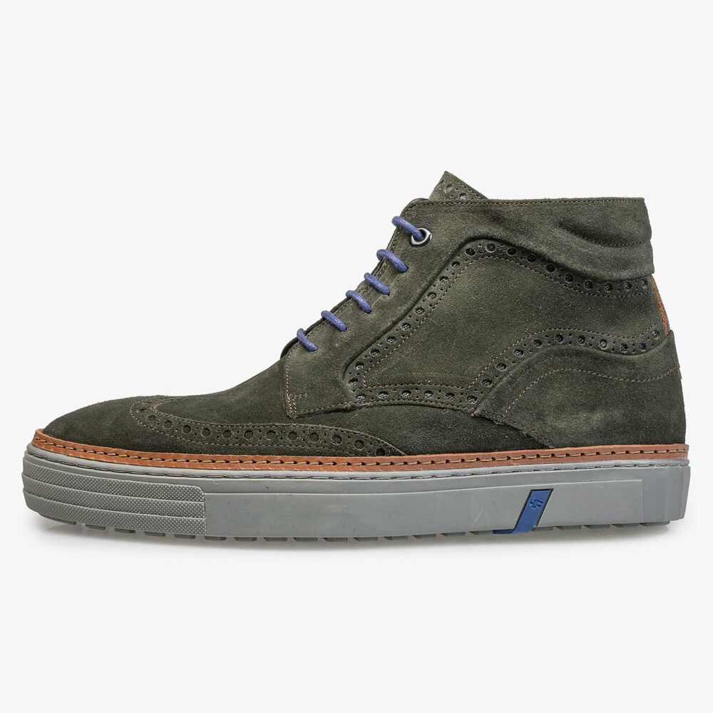 Mid-high olive green brogue sneaker