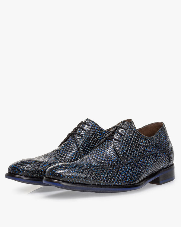 Lace shoe printed leather dark blue