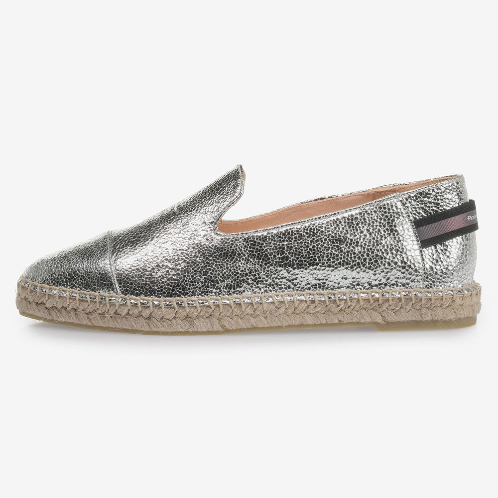 Silver leather espadrilles with metallic print