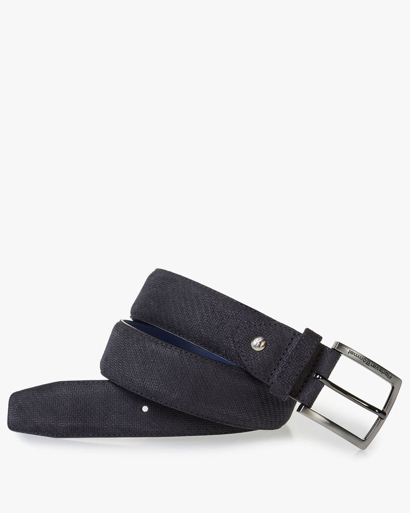 Black suede leather belt with print