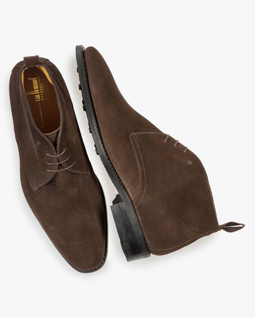 Dark brown suede leather lace boot