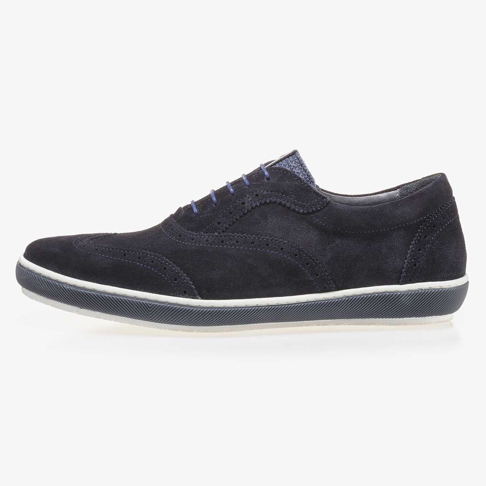 Dark blue suede leather brogue shoe