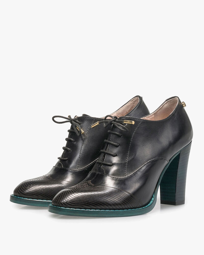 Black calf leather heeled derby