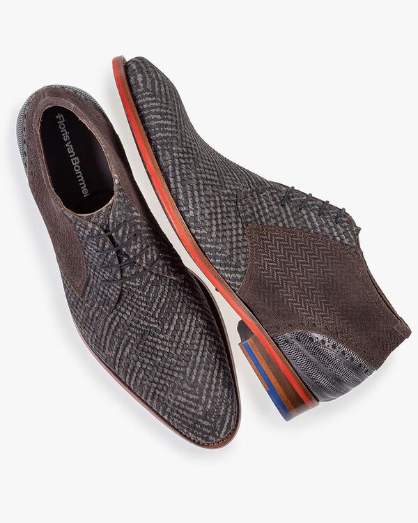 Schn&uuml;rstiefel grau mit Print