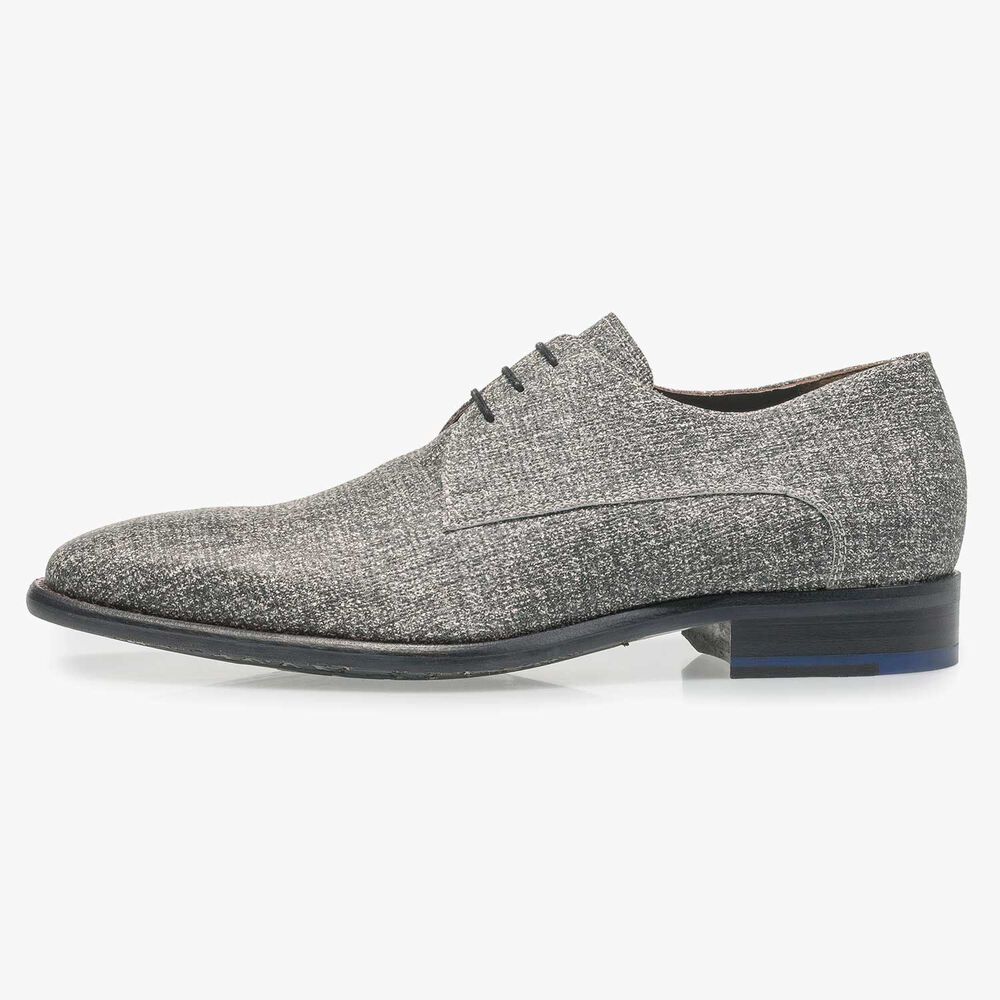 Grey leather lace shoe with white print