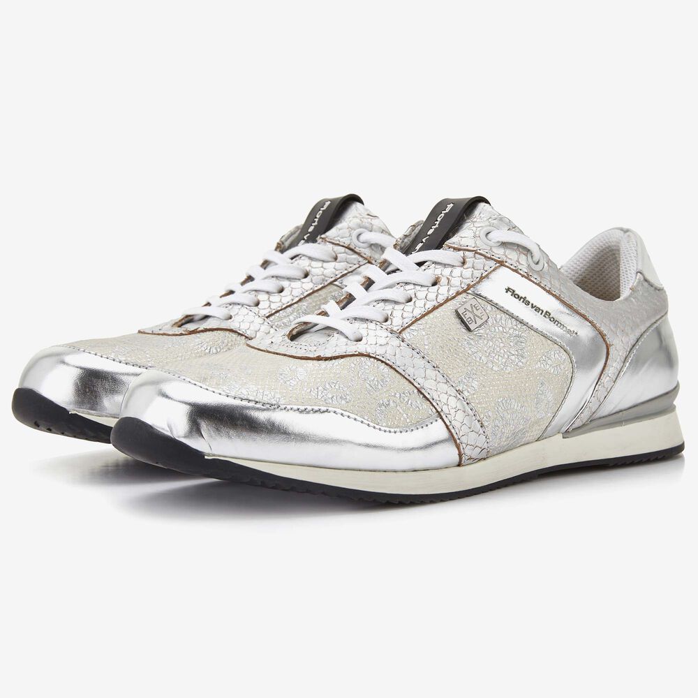 Floris van Bommel silver women's sneaker with a floral print