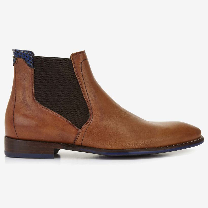 Floris van Bommel cognacfarbener Leder-Herren-Chelsea-Boot