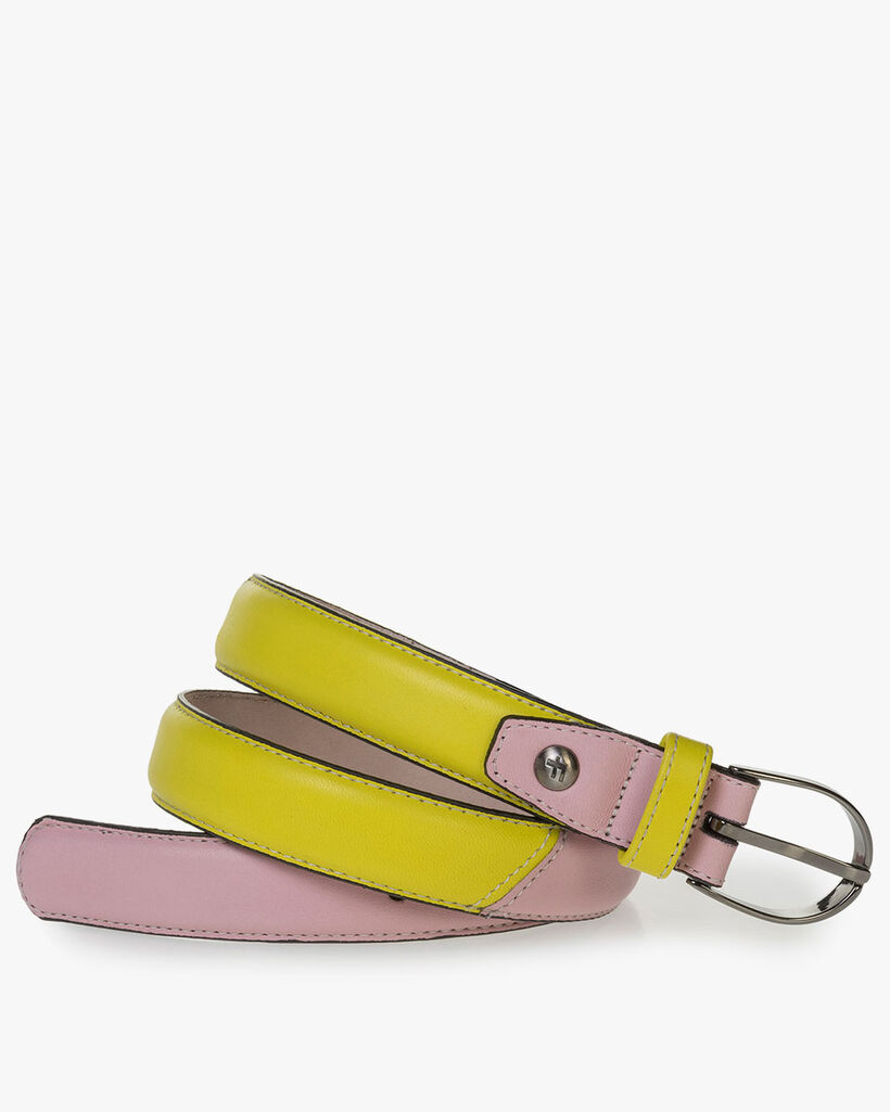 Yellow and pink nappa leather belt