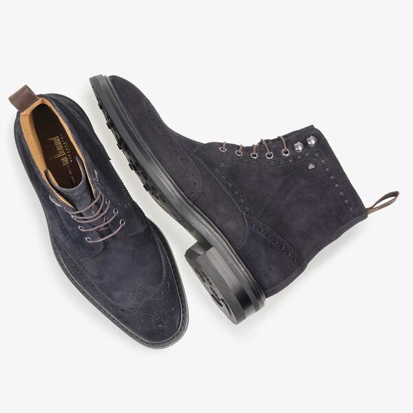 Blue suede leather brogue lace boot