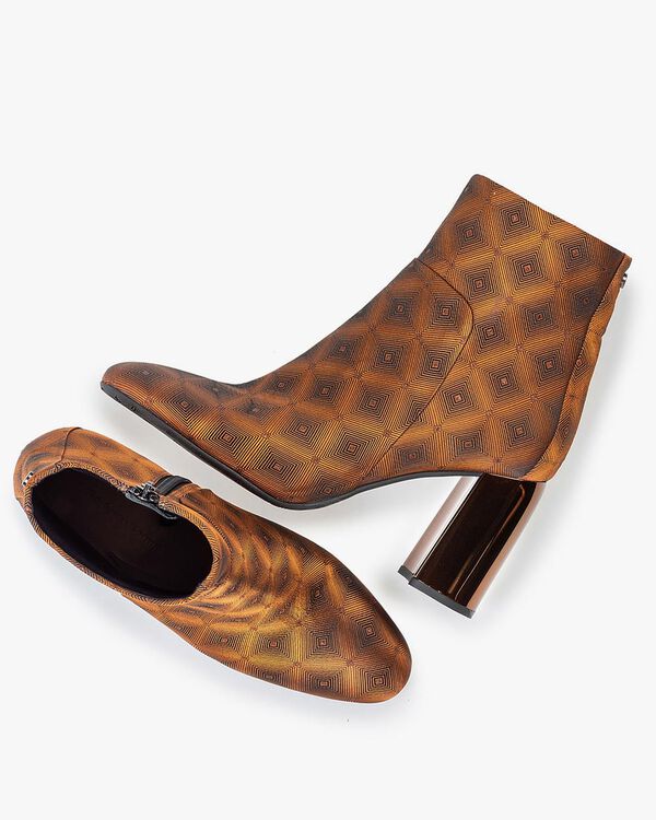 Stiefelette Textil mit Print braun