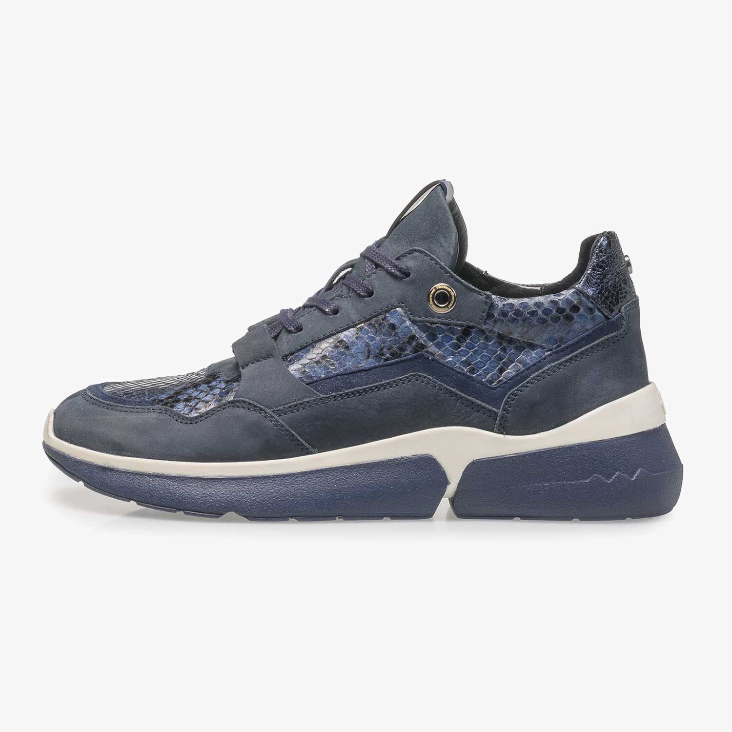 Blue suede leather sneaker with snake print 85291 03 Floris van Bommel Women