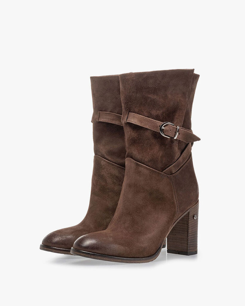 Mid-high boot suede leather brown