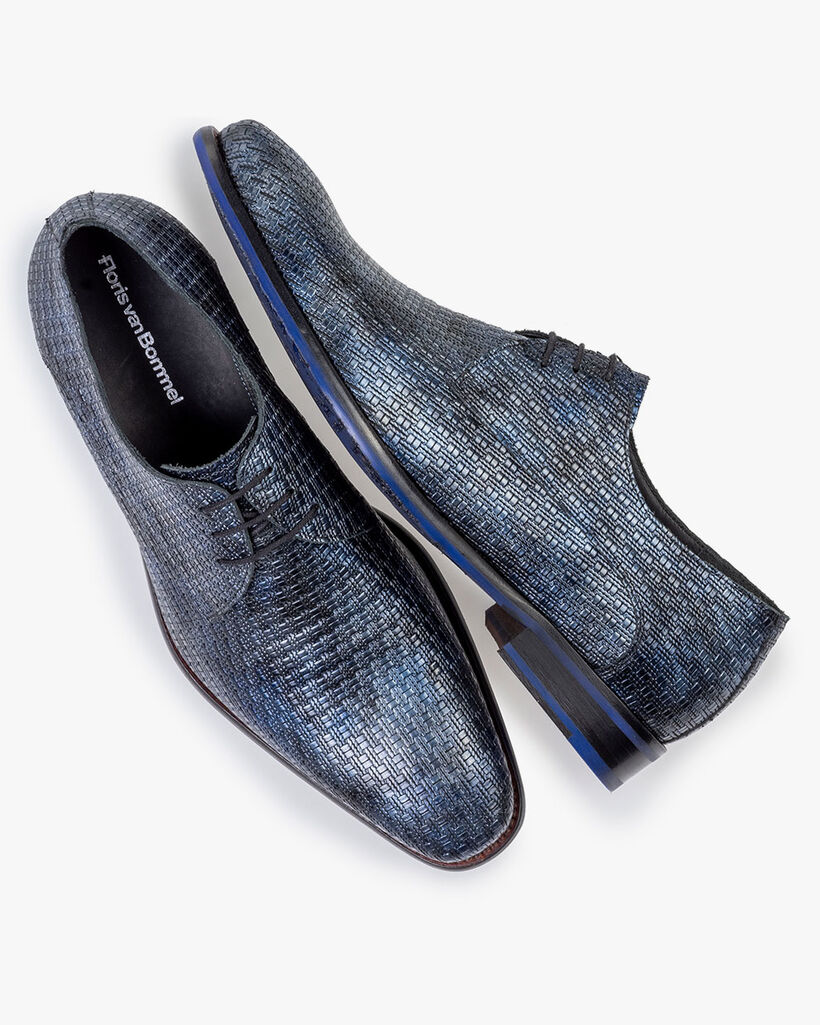 Schn&uuml;rschuh Metallic-Print dunkelblau