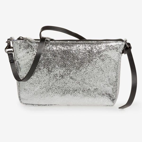 Silver leather bag with metallic print