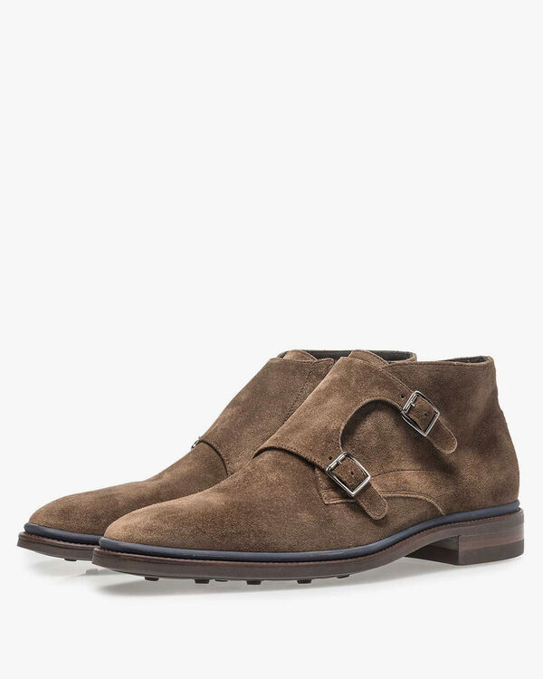 Taupe Monk-Schnallenschuh Wildleder