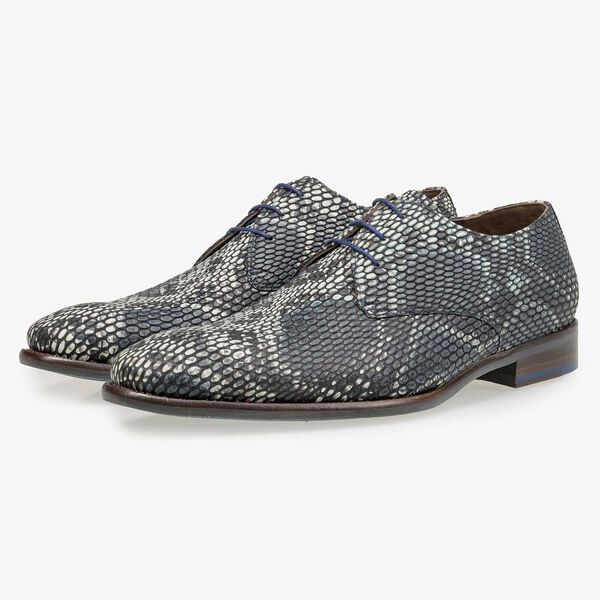 Grauer Kalbsleder-Schnürschuh mit Schlangenprint