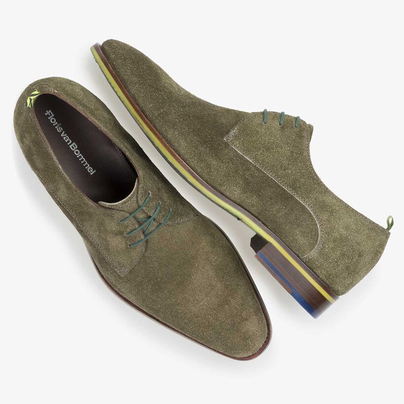 Green buffed suede leather lace shoe
