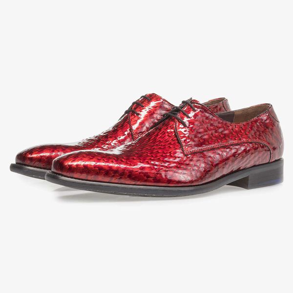 Premium red printed patent leather lace shoe