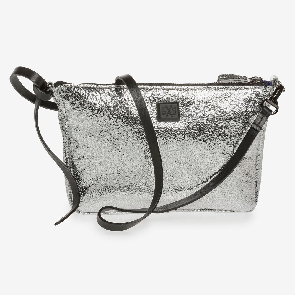 Silver leather bag with metallic print