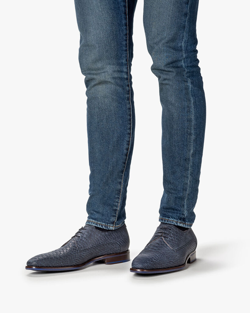 Schn&uuml;rschuh Nubukleder dunkelblau