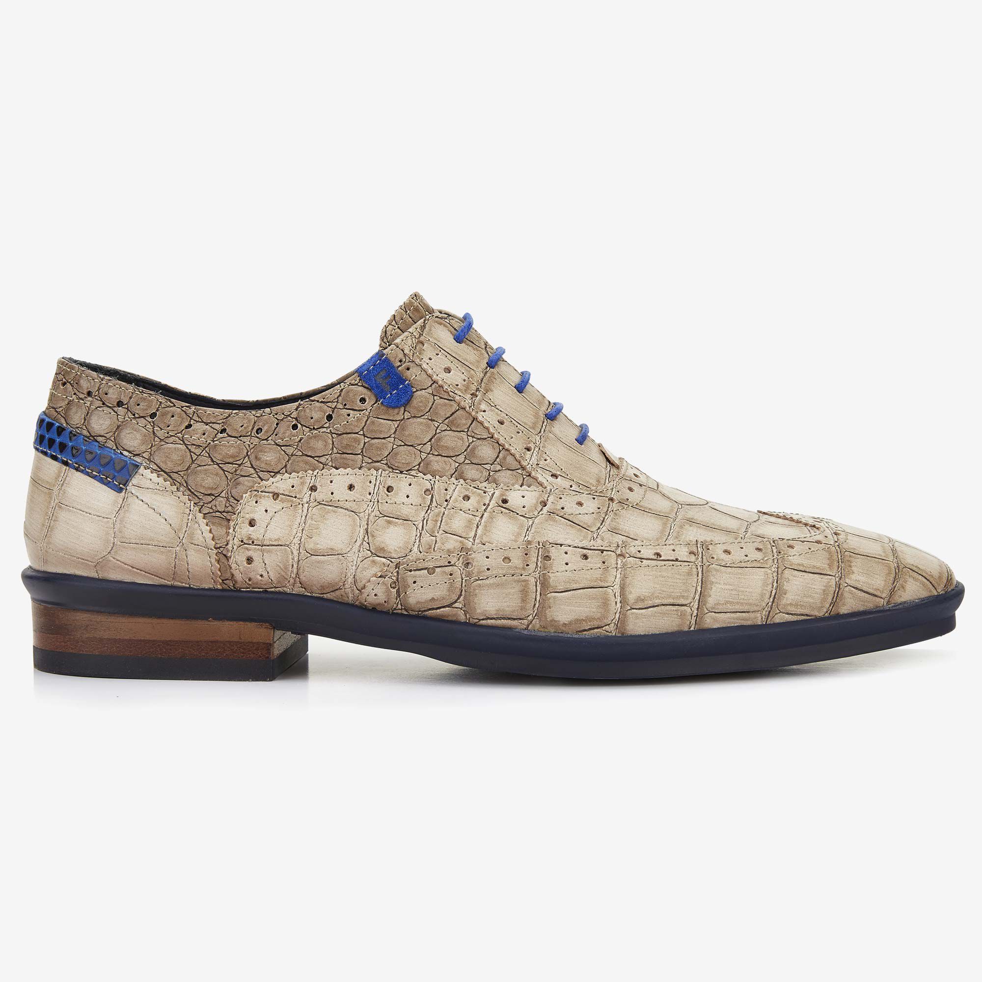 Floris van Bommel sand coloured crocodile print men s lace up shoe