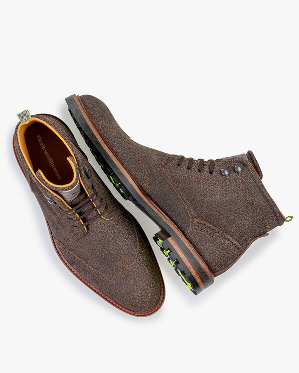 Schnürstiefel Leder-Print braun