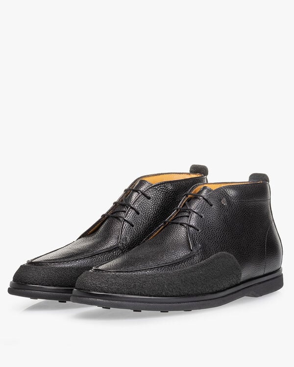 Lace boot printed leather black