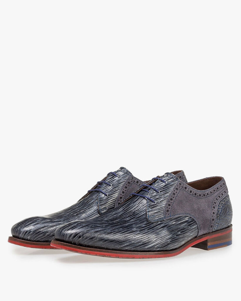 Grey and blue lace shoe with print