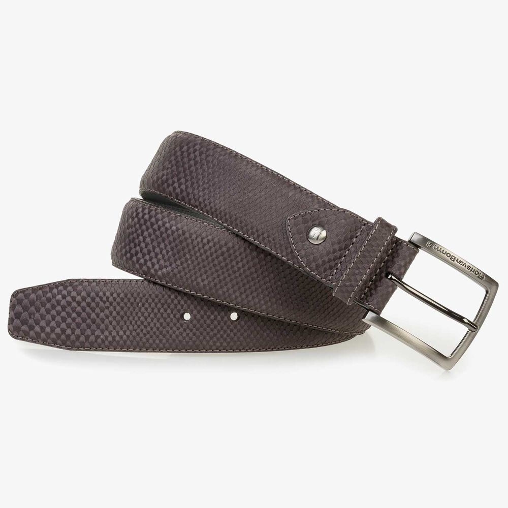 Grey calf suede leather belt with nubuck leather