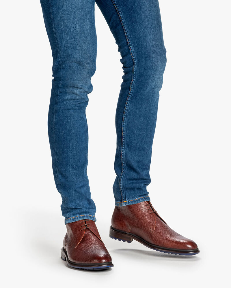 Schn&uuml;rstiefel Leder-Print cognac