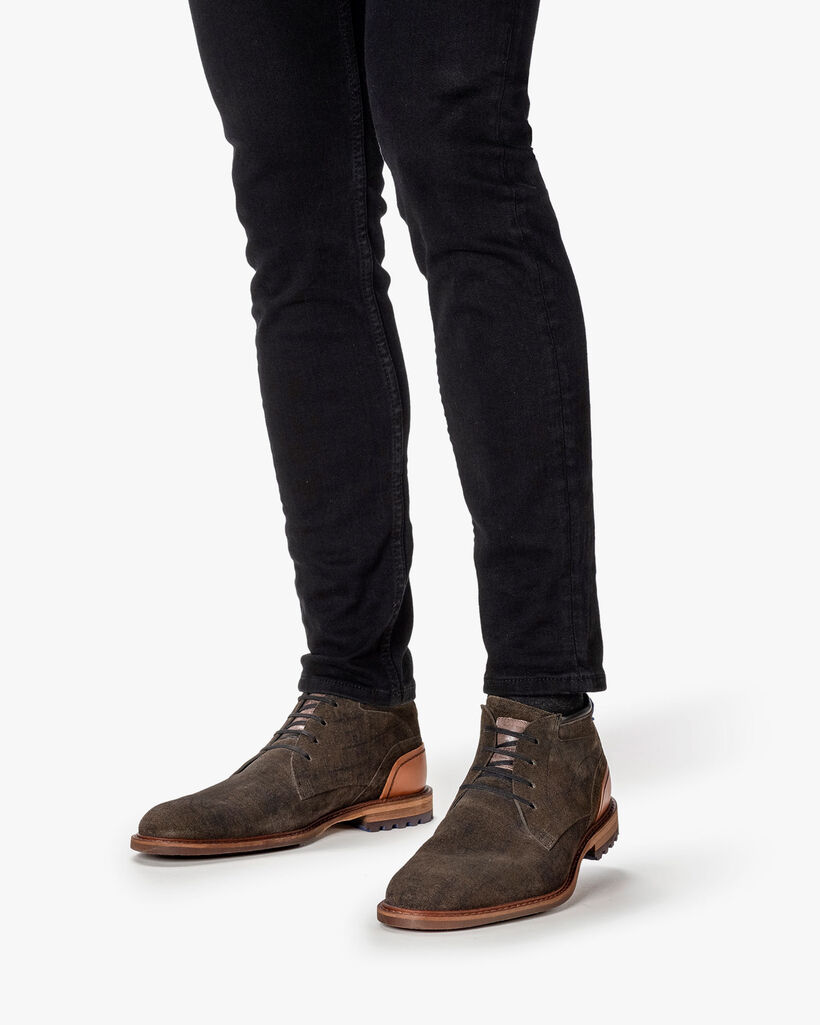 Schn&uuml;rstiefel Wildleder dunkelgr&uuml;n