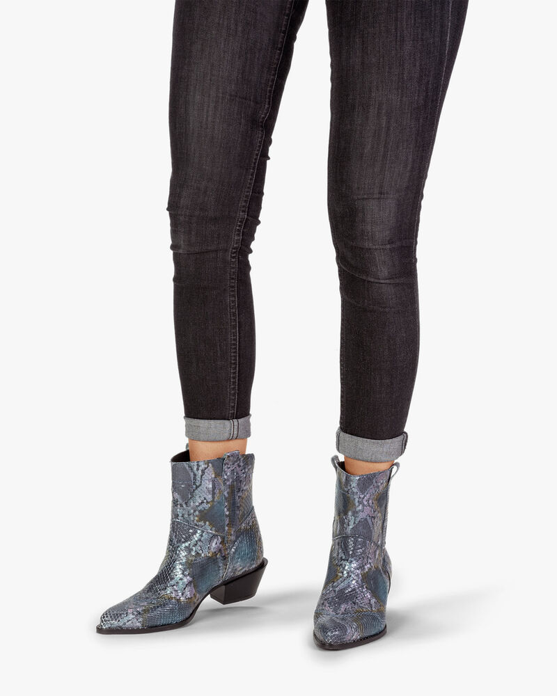 Stiefel Leder mit Print blau