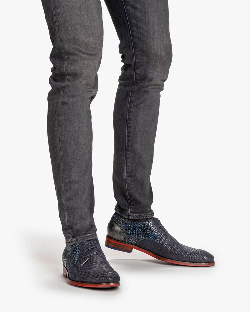 Schnürschuh Wildleder-Print blau